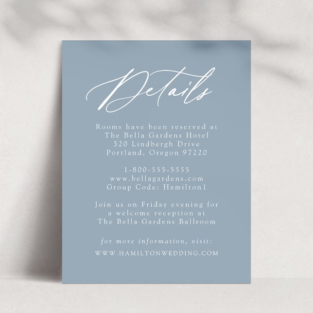 Elegant Calligraphy Dusty Blue Wedding Details Enclosure Card (Creator Uploaded)