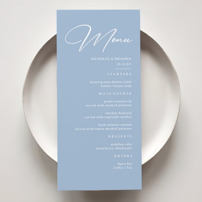 Elegant Calligraphy Dusty Blue Wedding Menu (Creator Uploaded)