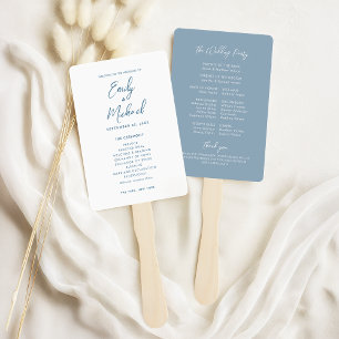 Elegant Calligraphy Dusty Blue Wedding Program Hand Fan
