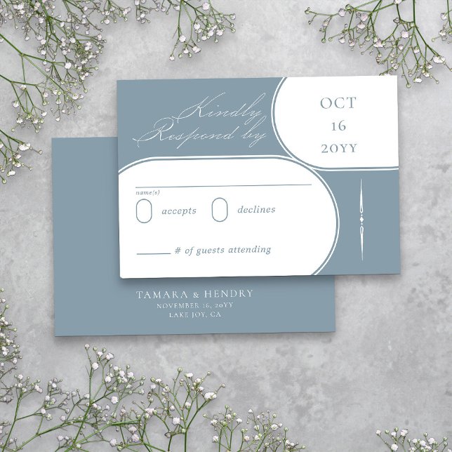 Elegant Calligraphy Dusty Blue Wedding RSVP Card (Elegant Dusty Blue RSVP card from my Wedding Colors Collection)