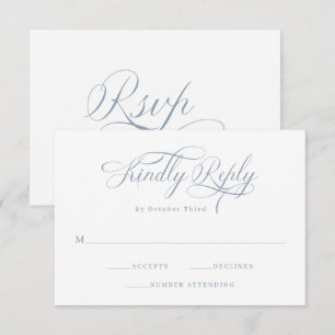 Elegant Calligraphy Dusty Blue Wedding RSVP Card