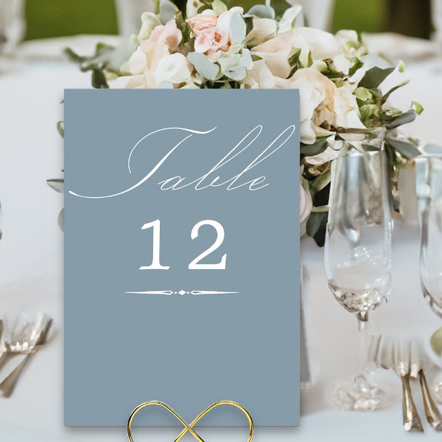 Elegant Calligraphy Dusty Blue Wedding Table Number (Elegant Dusty Blue table number from my Wedding Colors collection)