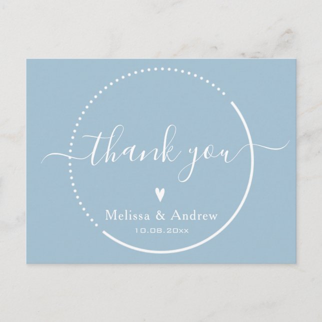 Elegant Calligraphy - Dusty Blue Wedding Thank You Postcard (Front)