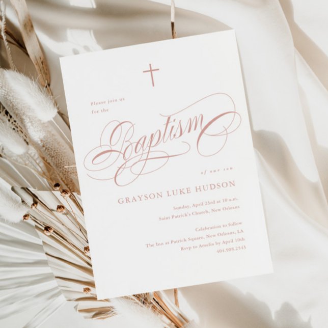 Elegant Calligraphy Dusty Pink Girls Baptism Invitation (Creator Uploaded)