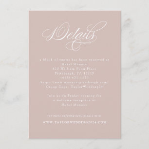 Elegant Calligraphy Dusty Pink Wedding Details Enclosure Card