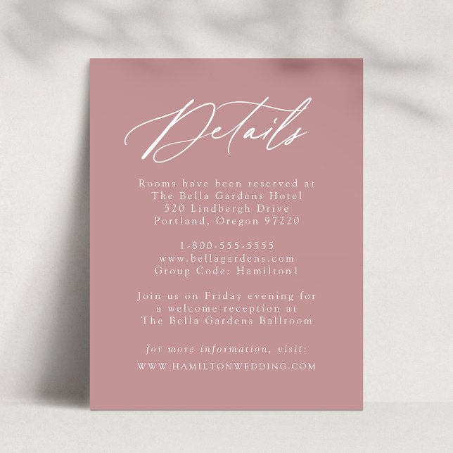 Elegant Calligraphy Dusty Rose Wedding Details Enclosure Card (Creator Uploaded)