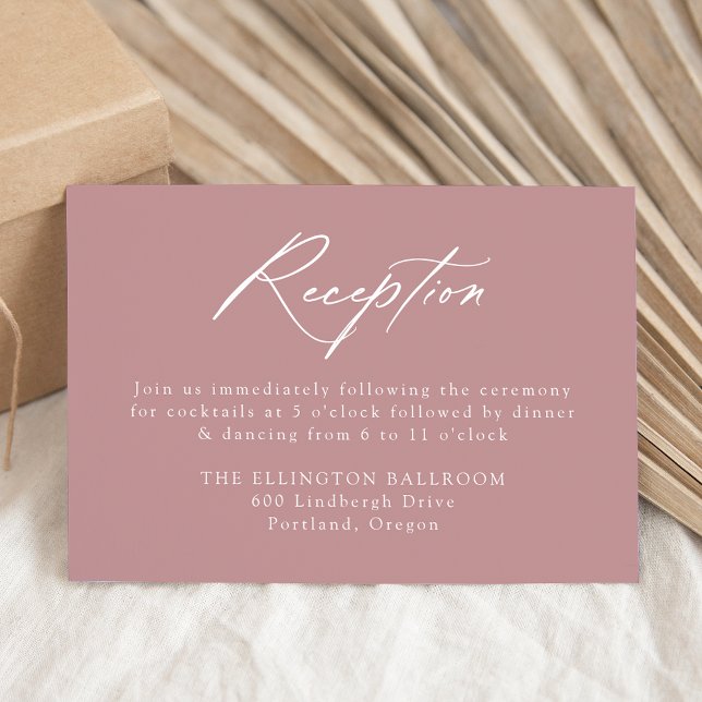 Elegant Calligraphy Dusty Rose Wedding Reception Enclosure Card (Creator Uploaded)