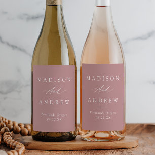 Elegant Calligraphy Dusty Rose Wedding Wine Label