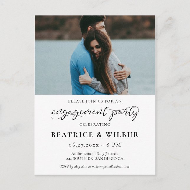 Elegant calligraphy Engagement party photo Postcard (Front)