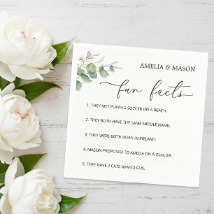 Elegant Calligraphy Eucalyptus  Fun Facts Wedding Napkin
