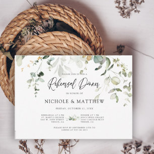 Elegant Calligraphy Eucalyptus Rehearsal Dinner Invitation