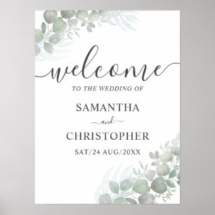 Elegant Calligraphy & Eucalyptus Welcome Wedding Poster