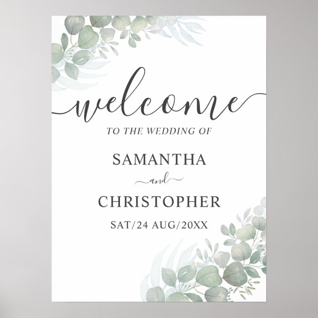 Elegant Calligraphy & Eucalyptus Welcome Wedding   Poster (Front)