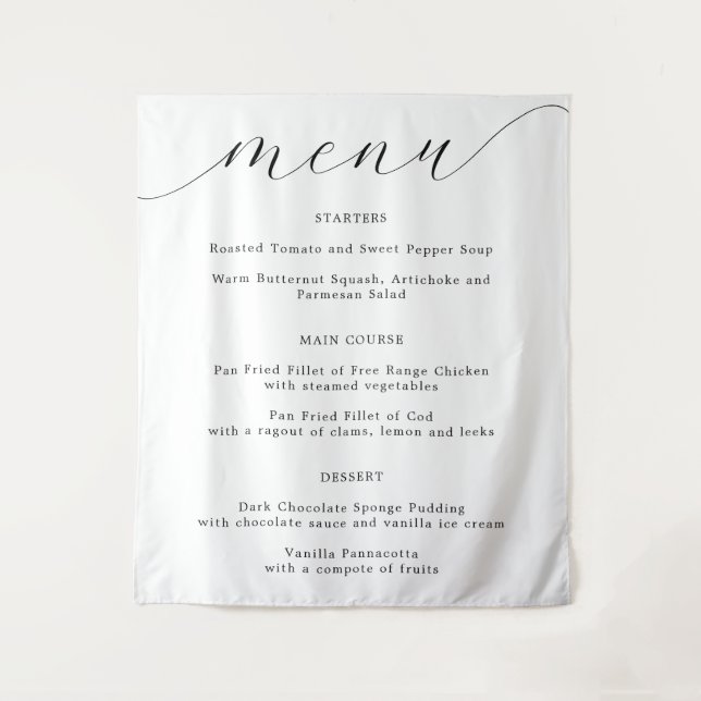 Elegant Calligraphy Fabric Wedding Menu Tapestry (Front)