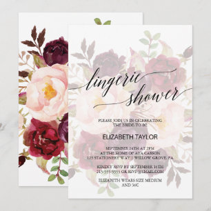 Elegant Calligraphy   Faded Floral Lingerie Shower Invitation
