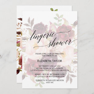Elegant Calligraphy Faded Floral Lingerie Shower Invitation