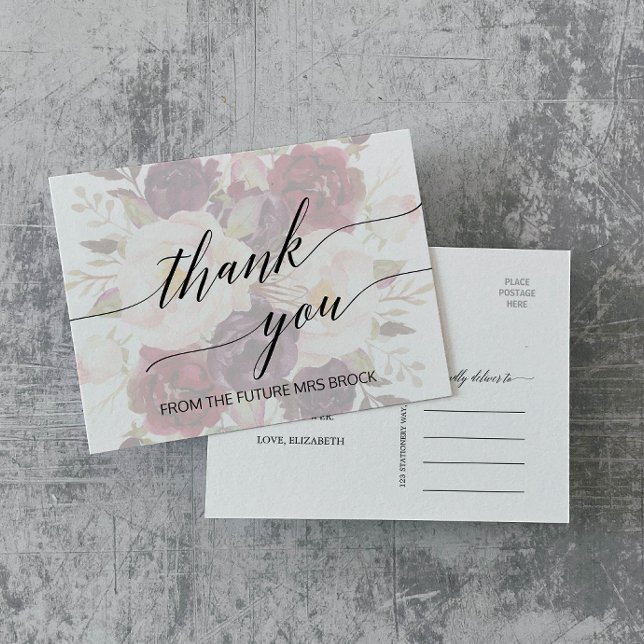 Elegant Calligraphy | Faded Floral Thank You Postcard (Creator Uploaded)
