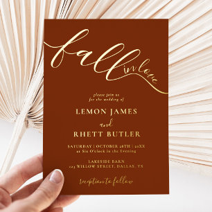 Elegant Calligraphy Fall In Love Wedding Gold