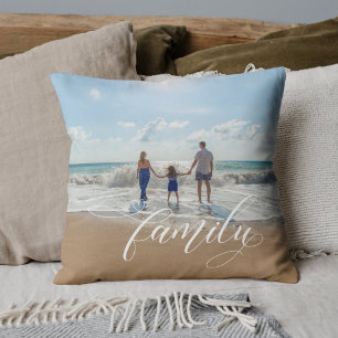 Elegant Calligraphy Family Photo Cushion