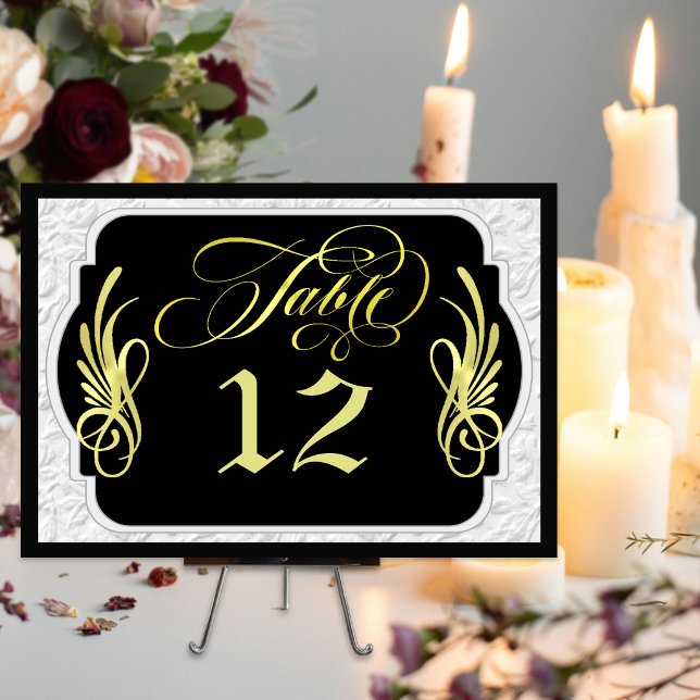 Elegant Calligraphy Faux Embossed - Black/Gold Table Number (Creator Uploaded)