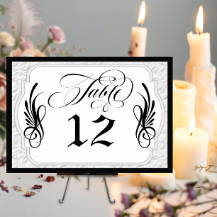 Elegant Calligraphy Faux Embossed - White/Black Table Number