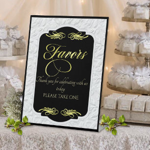 Elegant Calligraphy Favours - Black/Gold Pedestal Sign