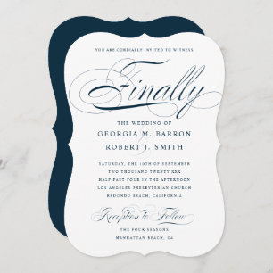 Elegant Calligraphy Finally Dark Navy Wedding Invitation