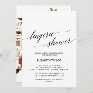 Elegant Calligraphy Floral Back Lingerie Shower Invitation