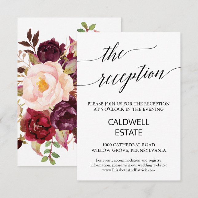 Elegant Calligraphy | Floral Back Reception Card (Front/Back)
