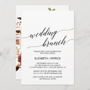 Elegant Calligraphy Floral Back Wedding Brunch Invitation
