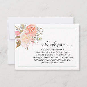 Elegant Calligraphy Floral Funeral Thank You Card