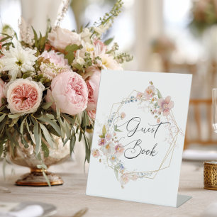 Elegant calligraphy floral Guest Book Pedestal Sign
