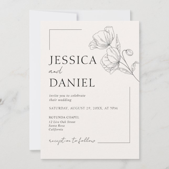 Elegant Calligraphy Floral Script Wedding  Invitation (Front)