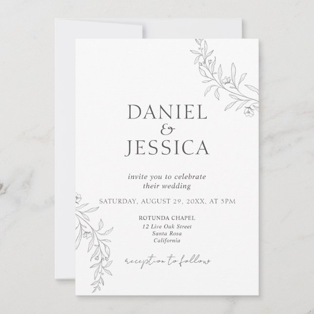 Elegant Calligraphy Floral Script Wedding  Invitation (Front)