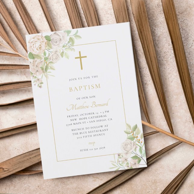 Elegant Calligraphy Flowery Baptism Invitation (Creator Uploaded)