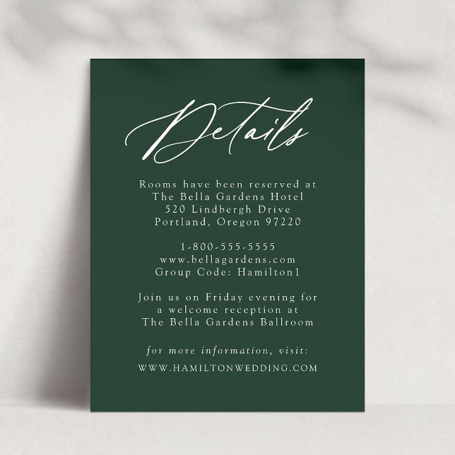 Elegant Calligraphy Forest Green Wedding Details Enclosure Card (Creator Uploaded)