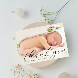 Elegant Calligraphy Full Photo Thank You Birth Announcement