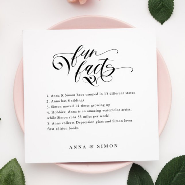 Elegant Calligraphy Fun Facts Wedding Napkins (Creator Uploaded)
