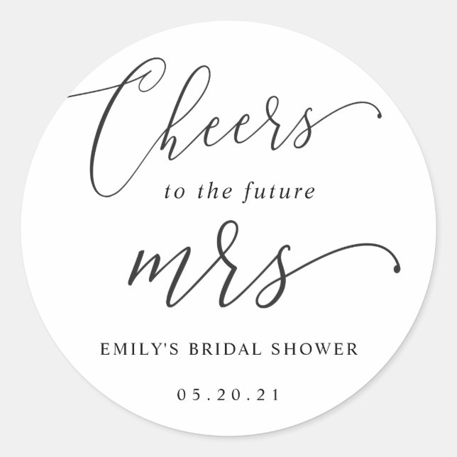 Elegant Calligraphy Future Mrs. Bridal Shower Classic Round Sticker (Front)