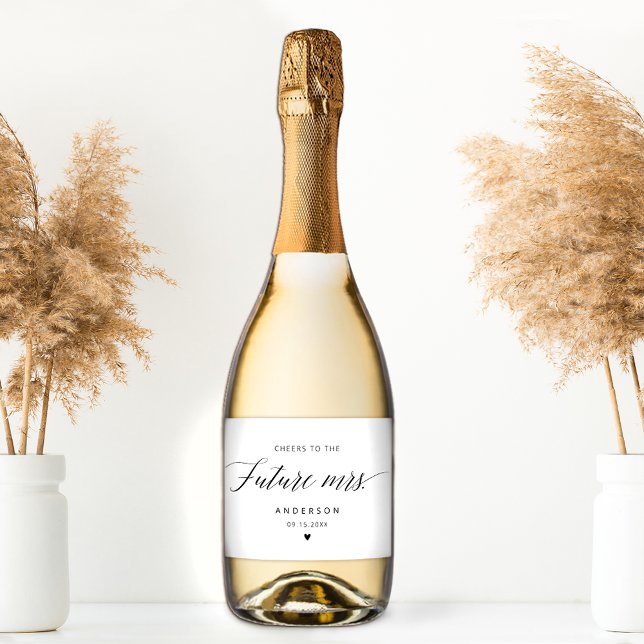 Elegant Calligraphy Future Mrs. Bridal Shower Sparkling Wine Label (Creator Uploaded)