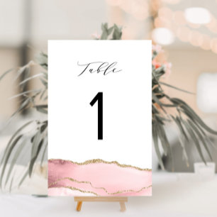elegant calligraphy gold and blush agate table number