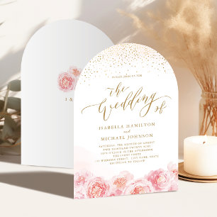 Elegant calligraphy gold & blush floral wedding in invitation