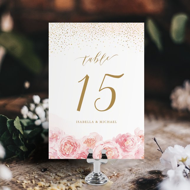 Elegant calligraphy gold & blush floral wedding table number (Elegant calligraphy gold & blush floral wedding table number)