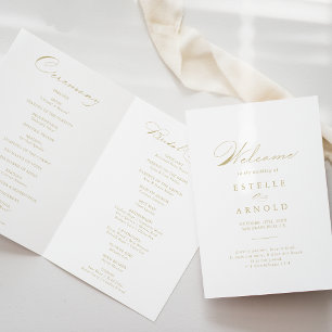 Elegant Calligraphy Gold Folded Wedding Program Programme