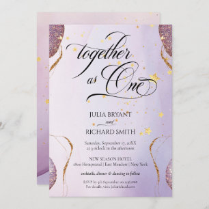 Elegant Calligraphy Gold Glitter Amethyst Modern Invitation