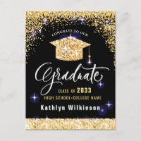 Elegant Calligraphy Gold Glitter Graduation