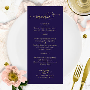 Elegant Calligraphy Gold Navy Blue Menu
