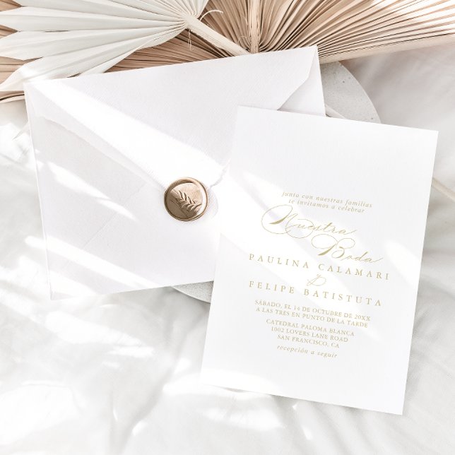 Elegant Calligraphy Gold Nuestra Boda Wedding  Invitation (Creator Uploaded)