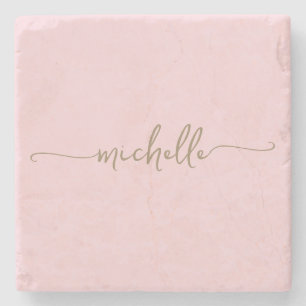 Elegant Calligraphy Gold Script Monogram Name Stone Coaster