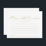 Elegant Calligraphy Gold Wedding Advice Card<br><div class="desc">This elegant calligraphy gold wedding advice card is perfect for a rustic wedding. The simple and stylish design features classic and fancy script typography in gold. These cards are perfect for a wedding, bridal shower, baby shower, graduation party & more. Personalise the cards with the names of the bride and...</div>